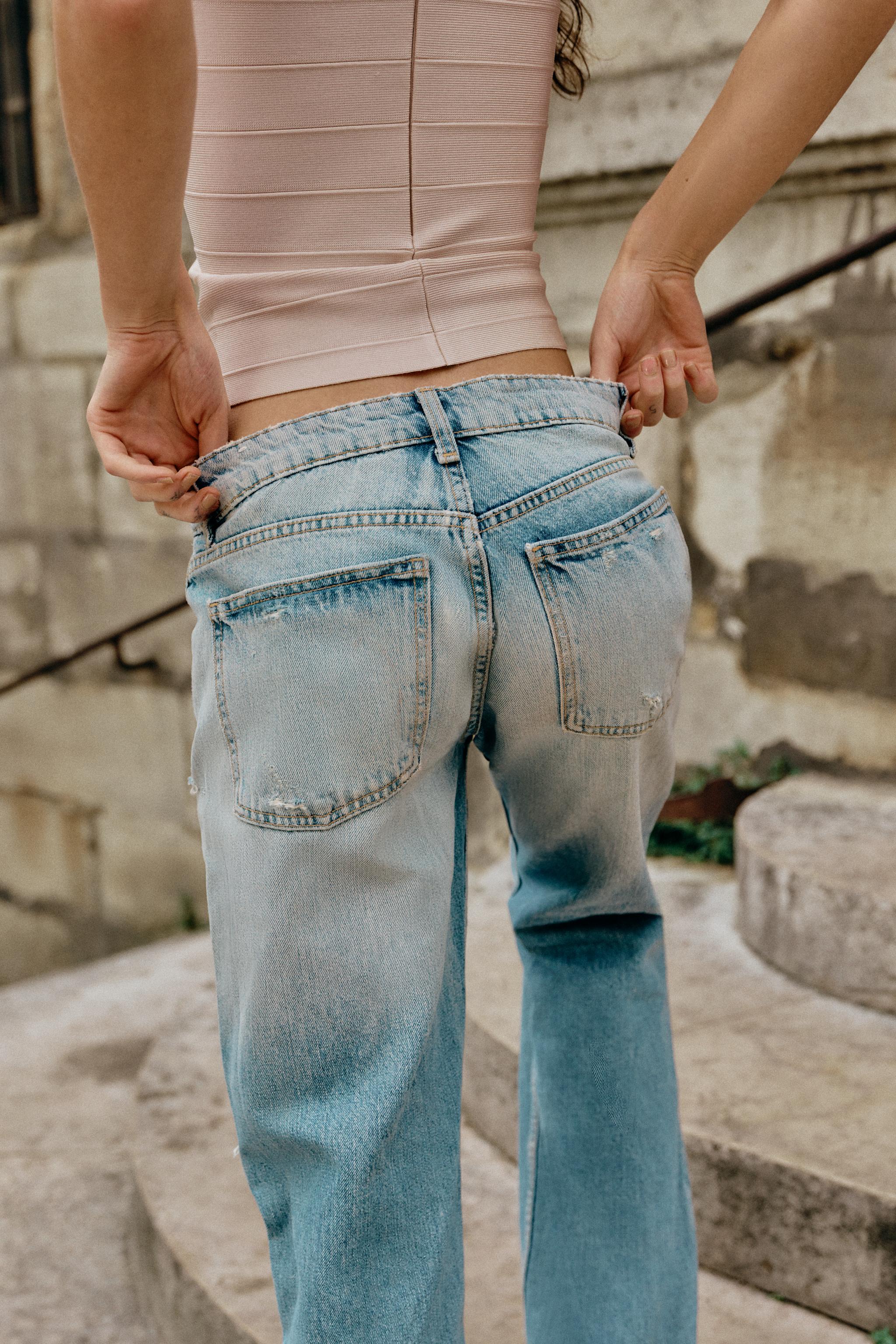 TRF LOW RISE RIPPED WIDE LEG JEANS